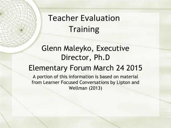 Teacher Evaluation  Training