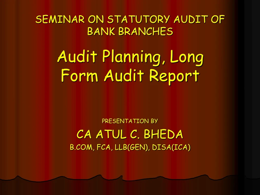 seminar on statutory audit of bank branches