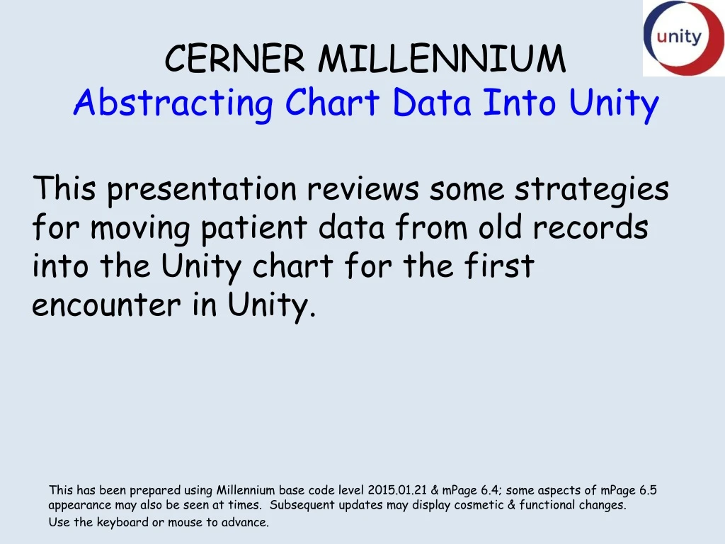 cerner millennium abstracting chart data into unity