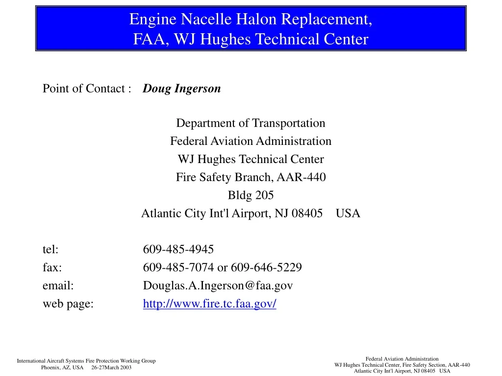 engine nacelle halon replacement faa wj hughes technical center