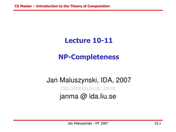 Lecture 10-11 NP-Completeness