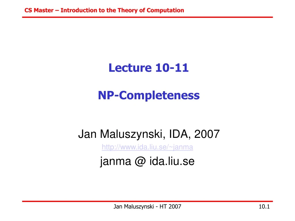 lecture 10 11 np completeness