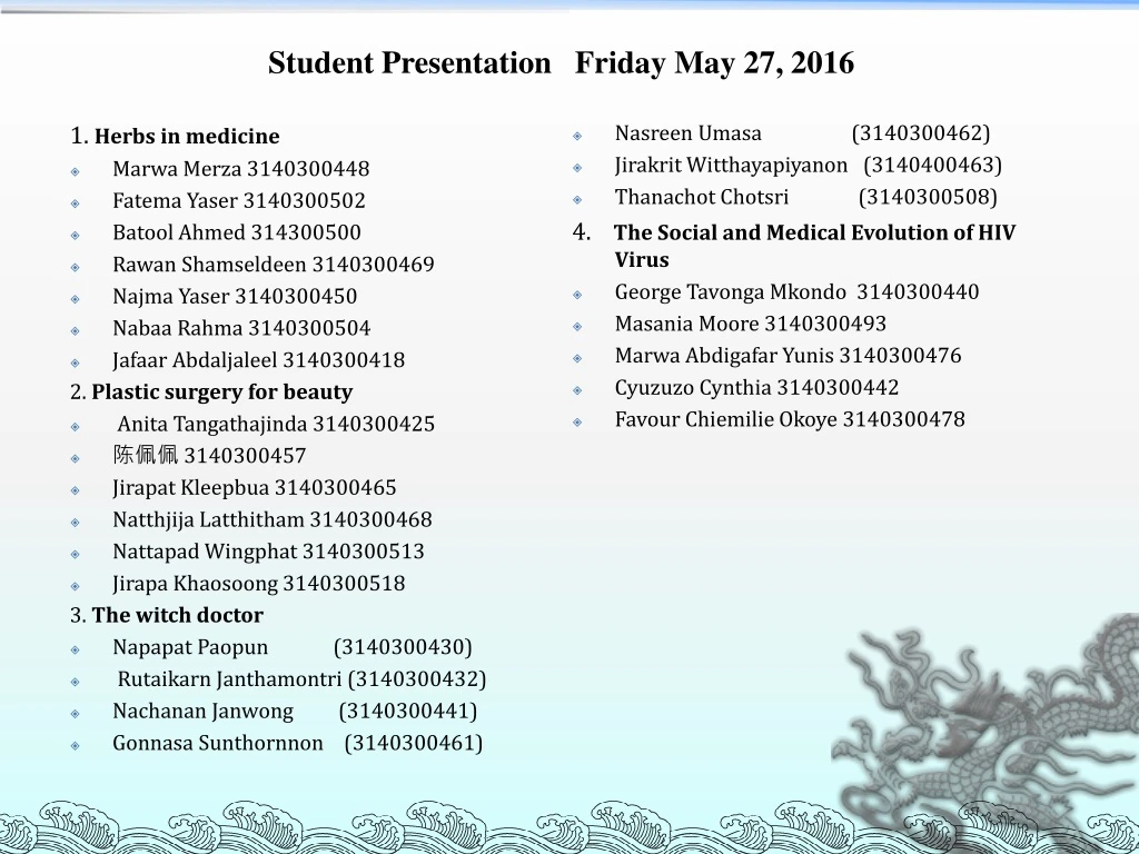 student presentation friday may 27 2016