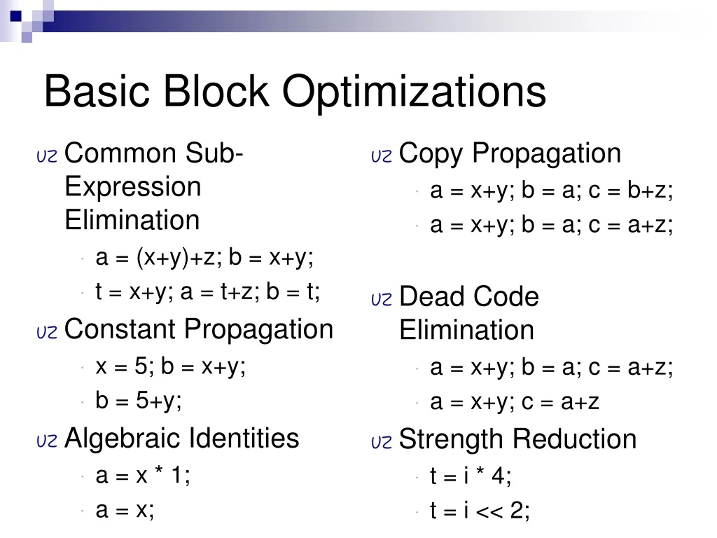 basic block optimizations
