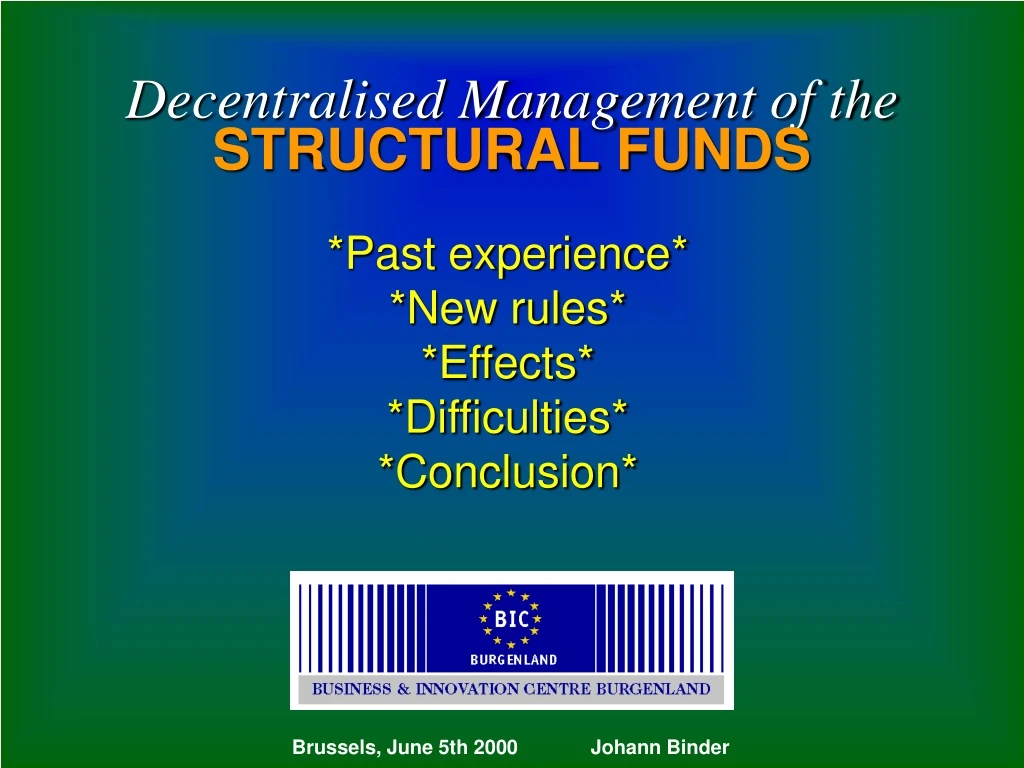 decentralised management of the structural funds