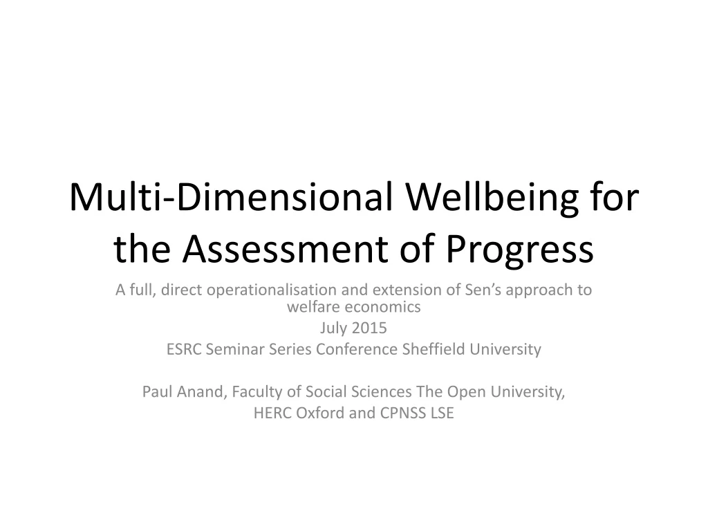 multi dimensional wellbeing for the assessment of progress