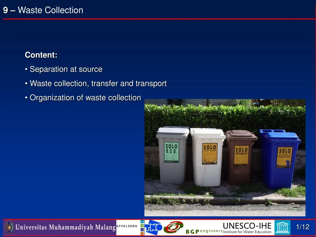 content separation at source waste collection