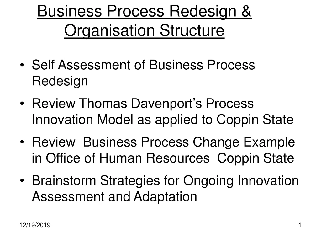 business process redesign organisation structure