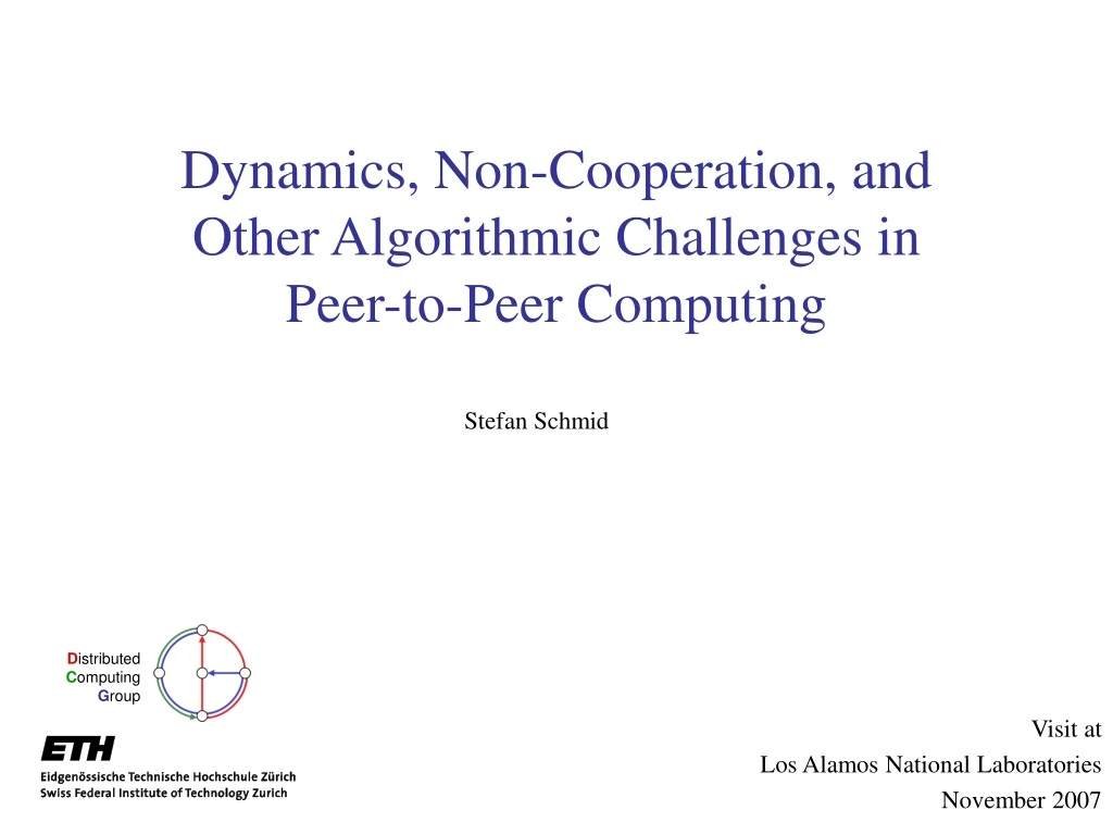 dynamics non cooperation and other algorithmic challenges in peer to peer computing