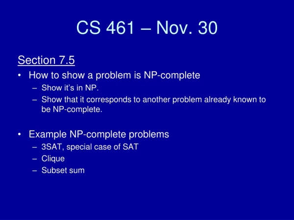 CS 461 – Nov. 30