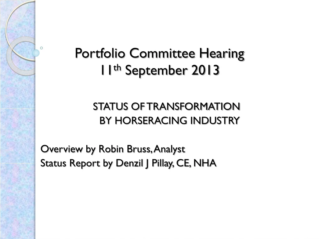 portfolio committee hearing 11 th september 2013