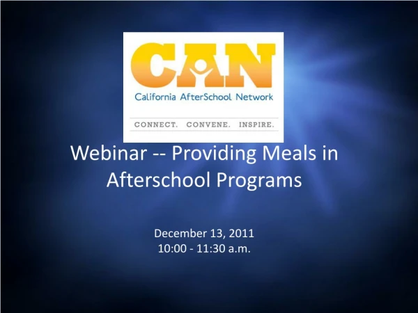Webinar -- Providing Meals in Afterschool Programs