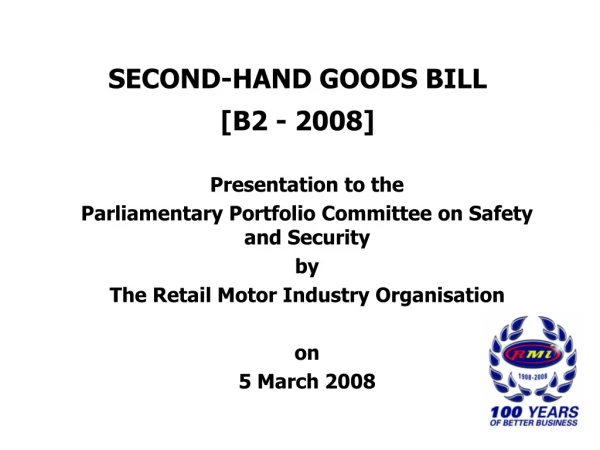 SECOND-HAND GOODS BILL  [B2 - 2008]