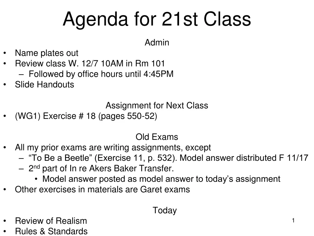 agenda for 21st class