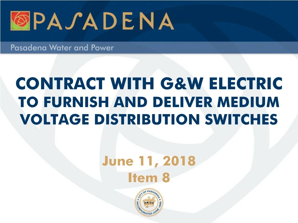 contract with g w electric to furnish and deliver medium voltage distribution switches