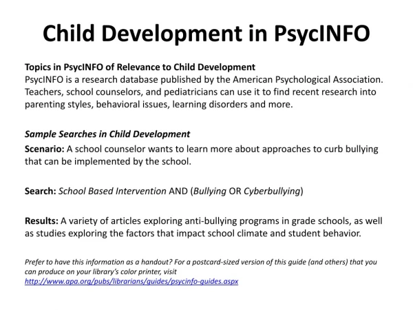 Child Development in PsycINFO