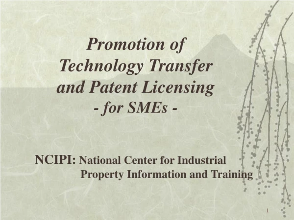 Promotion of  Technology Transfer and Patent Licensing - for SMEs -