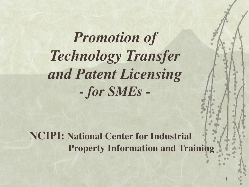 promotion of technology transfer and patent licensing for smes