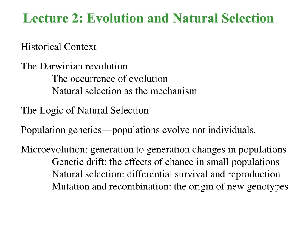 lecture 2 evolution and natural selection