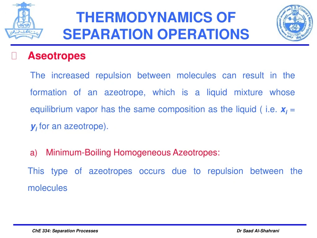 thermodynamics of separation operations