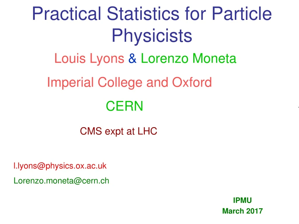 practical statistics for particle physicists