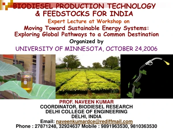 BIODIESEL PRODUCTION TECHNOLOGY &amp; FEEDSTOCKS FOR INDIA