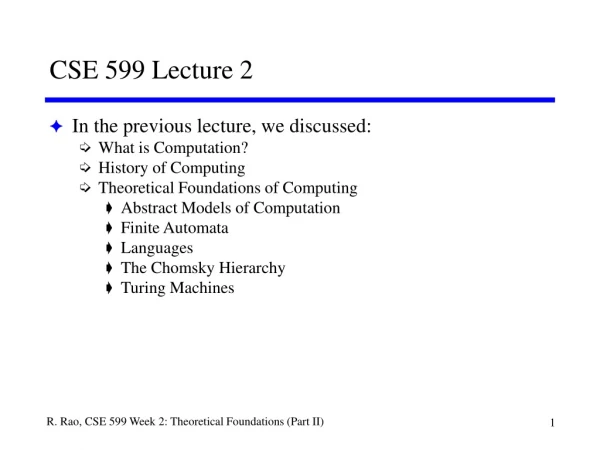 CSE 599 Lecture 2