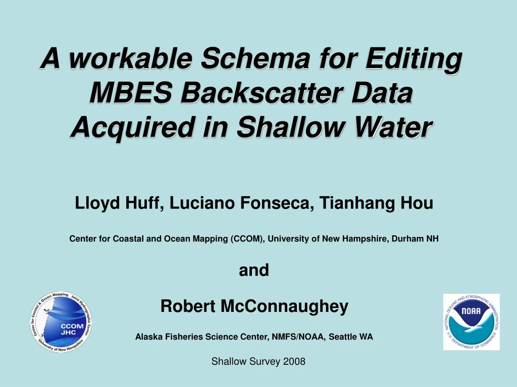 a workable schema for editing mbes backscatter data acquired in shallow water