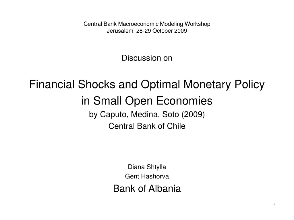 central bank macroeconomic modeling workshop jerusalem 28 29 october 2009