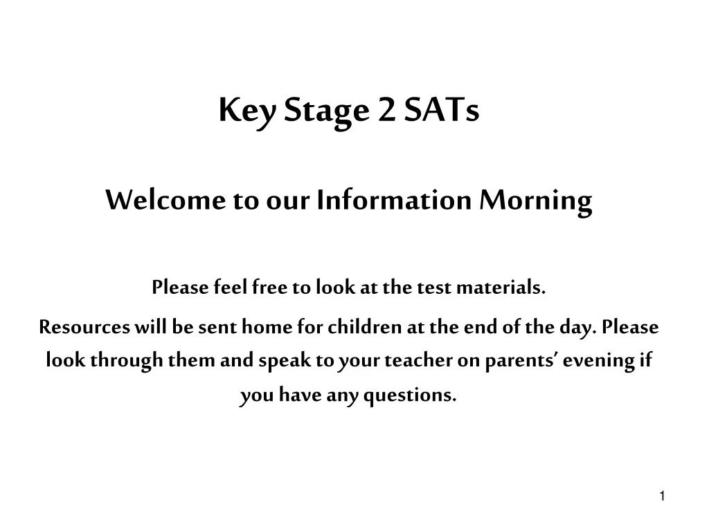 key stage 2 sats welcome to our information