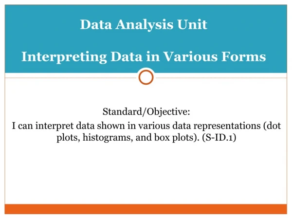 Data Analysis Unit Interpreting Data in Various Forms