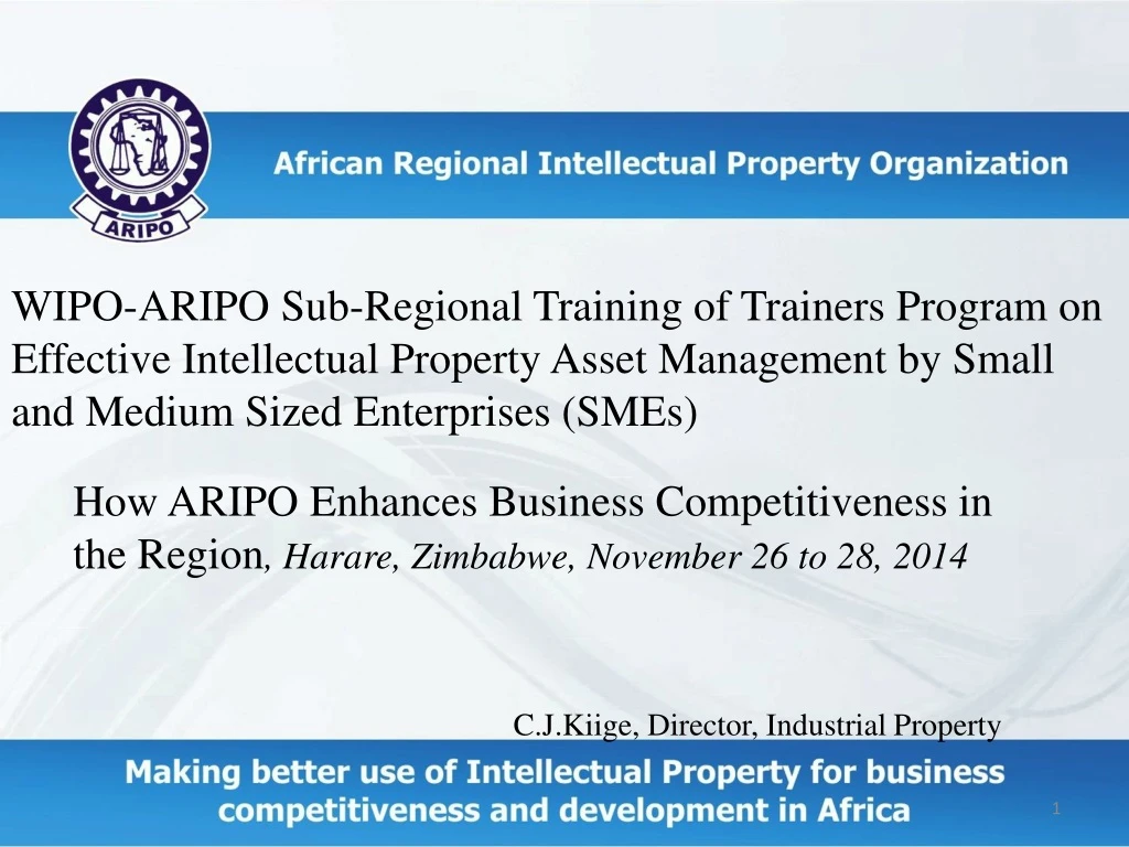 wipo aripo sub regional training of trainers