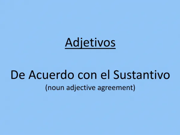 Adjetivos De Acuerdo con el Sustantivo (noun adjective agreement)