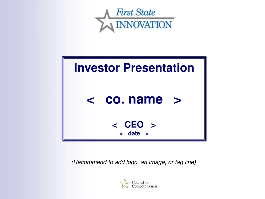 investor presentation co name ceo date