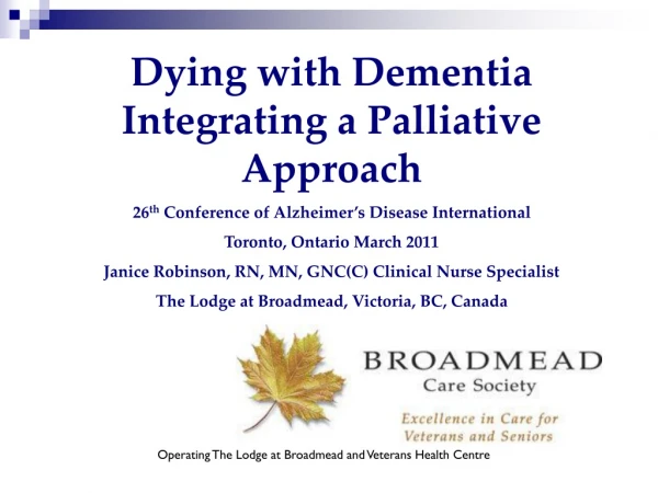 Dying with Dementia Integrating a Palliative Approach