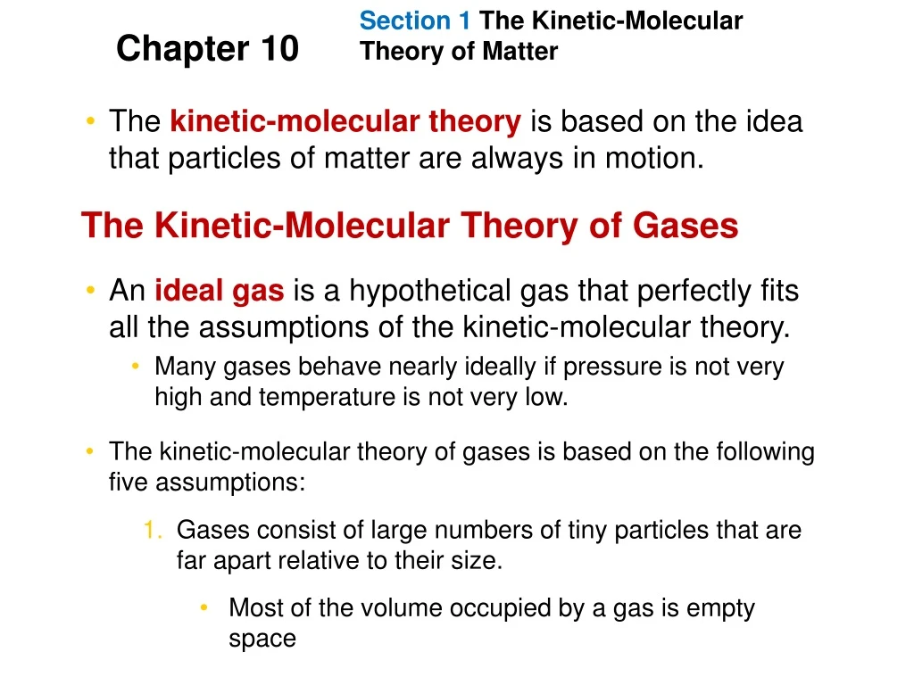 section 1 the kinetic molecular theory of matter