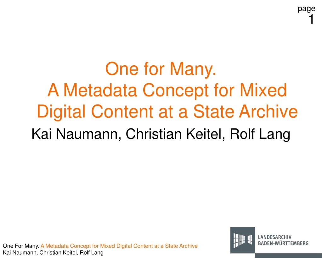 one for many a metadata concept for mixed digital