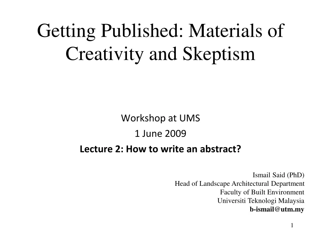 getting published materials of creativity and skeptism