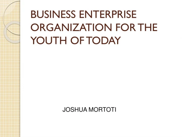 BUSINESS ENTERPRISE ORGANIZATION FOR THE YOUTH OF TODAY