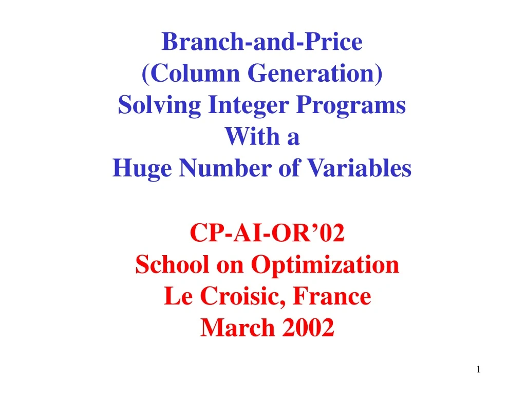 branch and price column generation solving