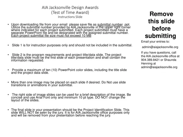 AIA Jacksonville Design Awards (Test of Time Award) Instructions Slide