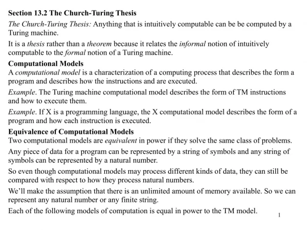 Section 13.2 The Church-Turing Thesis