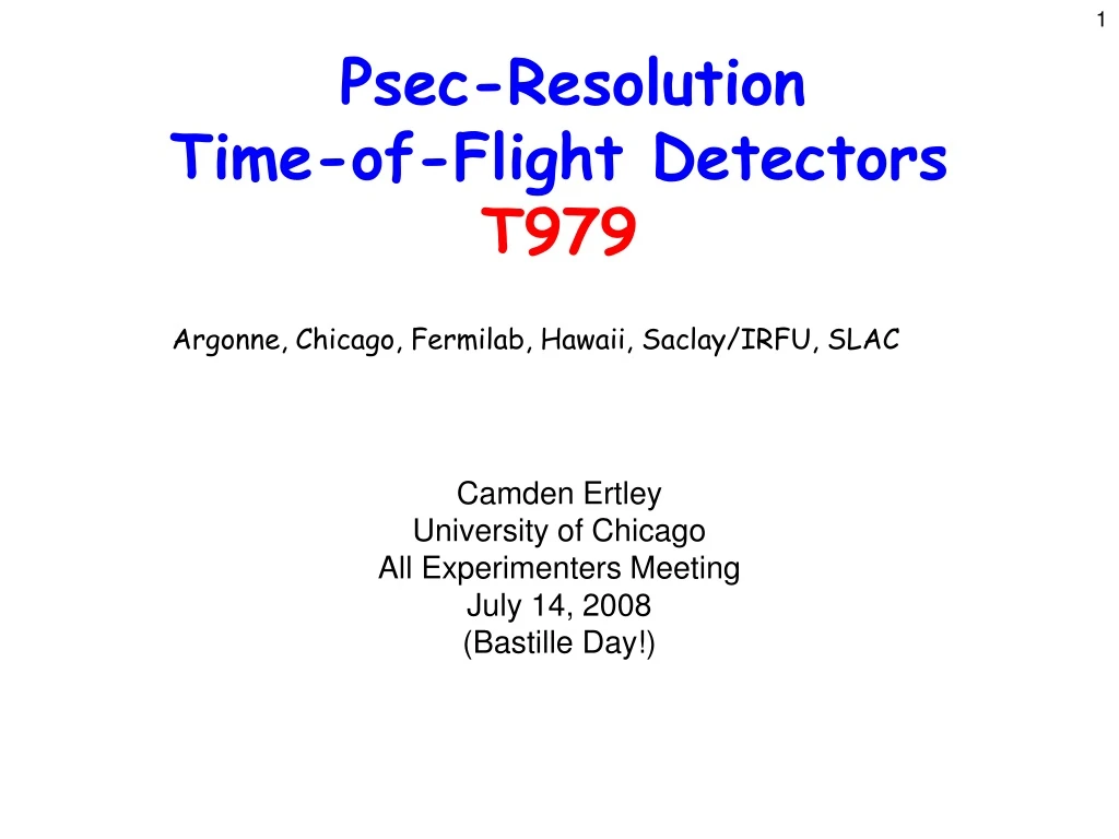 psec resolution time of flight detectors t979
