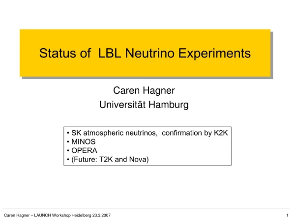 Status of  LBL Neutrino Experiments