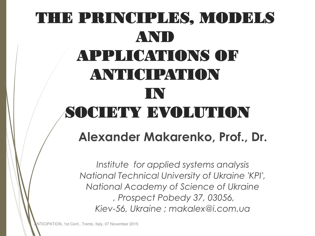 the principles models and applications of anticipation in society evolution