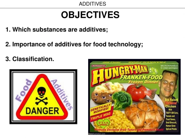 OBJECTIVES 1. Which substances are additives; 2. Importance of additives for food technology;