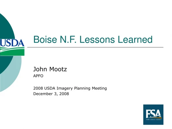 Boise N.F. Lessons Learned