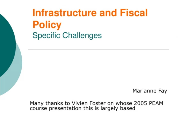 Infrastructure and Fiscal Policy Specific Challenges