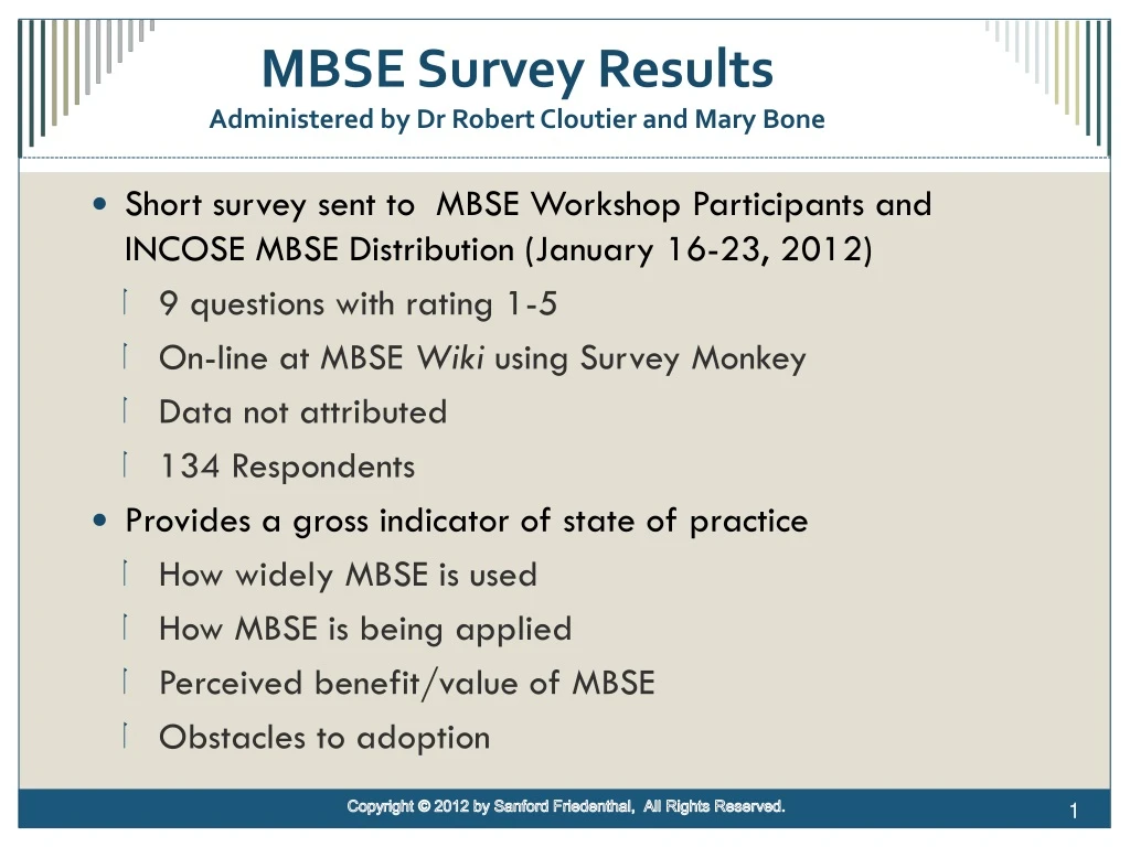 mbse survey results administered by dr robert cloutier and mary bone