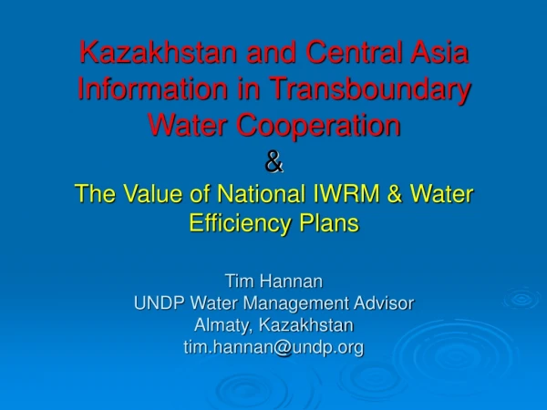 National IWRM and WE Plans with Reference to Transboundary Water Cooperation